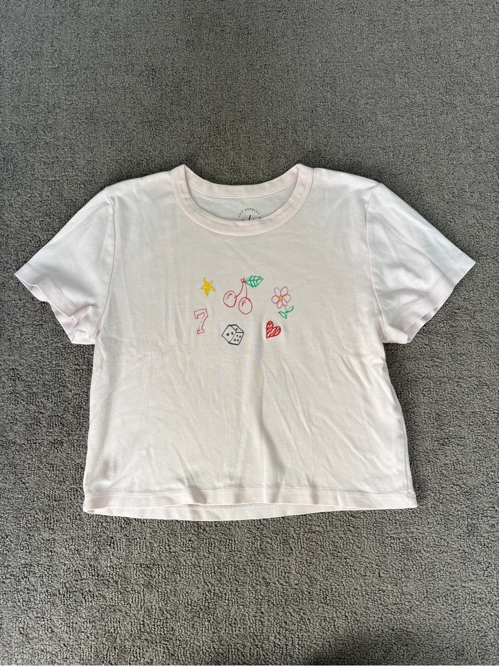 PacSun Light Pink Short Sleeve Tee with Colorful Doodle Icons